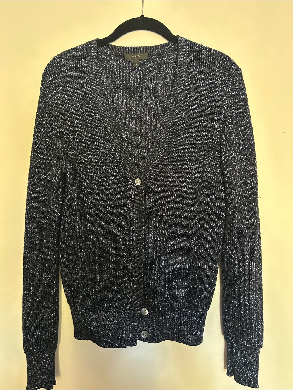 J. Crew Navy Metallic V-Neck Button-Front Sweater